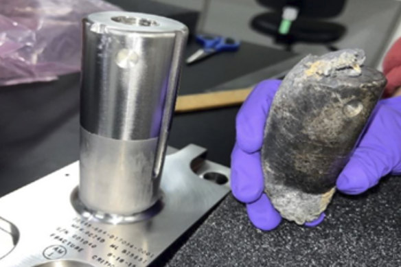 A recovered chunk of space junk from equipment discarded at the International Space Station that tore through a home in Naples, Florida in March.