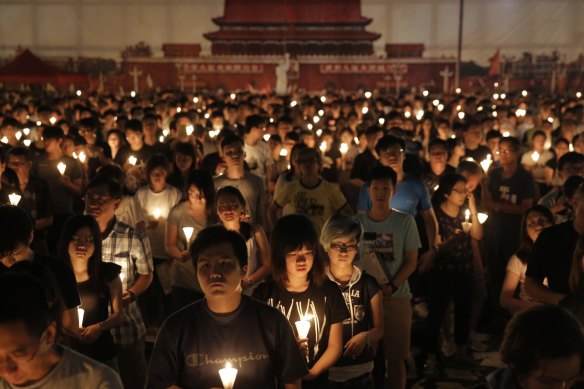 A candlelight vigil in Hong Kong in 2016 to remember the Tiananmen Square massacre.