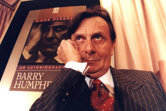 Barry Humphries at the launch of his autobiography More Please in 1992. 