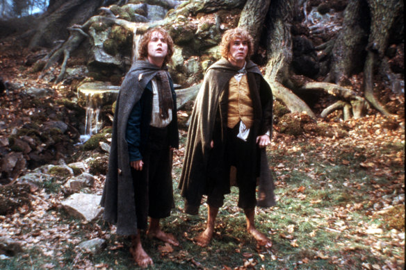 Billy Boyd as Pippin and Dominic Monaghan as Merry in a scene from The Lord of the Rings: The Two Towers.