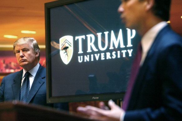 Donald Trump at the launch of his now-defunct Trump University in 2005.