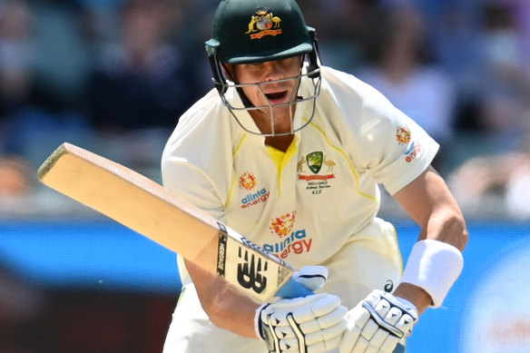 Stand-in skipper Steve Smith bats during day four of the Second Test in Adelaide.