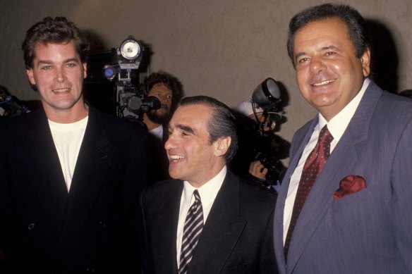 Ray Liotta, Martin Scorcese and Paul Sorvino attend the screening of Goodfellas on September 17, 1990, at Mann Bruin Theatre in Westwood, California.