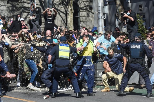 The protest in Melbourne on Saturday was attended by thousands, and turned ugly. 