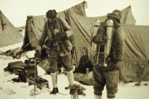 One of the last images of British climbers George Mallory (left) and Andrew Irvine (right), before their June 1924 climb to the summit. The men disappeared on the mountain.