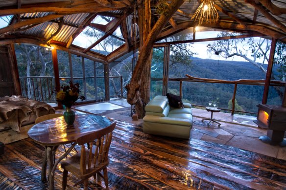 The Secret Treehouse is improbably perched in and around living trees in the Blue Mountains.