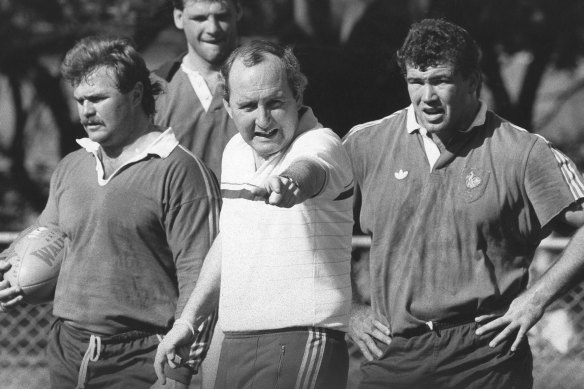 Alan Jones putting the Wallabies through their paces at training in 1987. In the mid-'80s, he was the all-conquering coach.