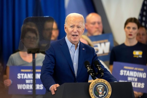 Joe Biden speaks at the United Steel Workers headquarters in Pittsburgh this week.