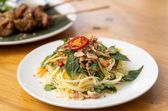 Coka pork skewers and green papaya salad.