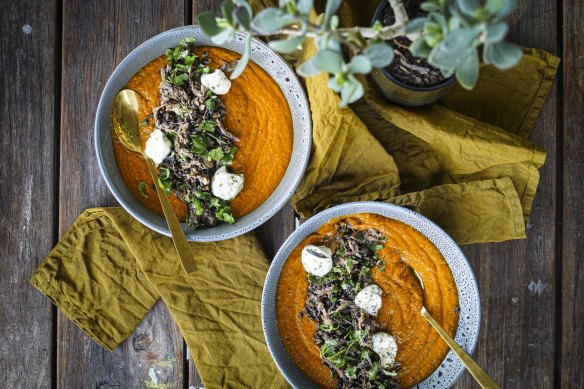 This pumpkin soup makes the most of leftover lamb.