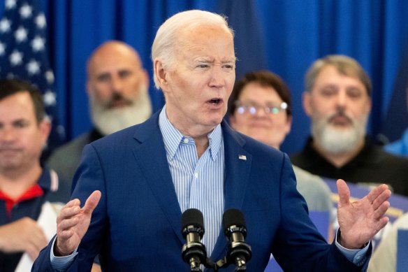 US President Joe Biden during a campaign event at United Steel Workers headquarters in Pittsburgh, Pennsylvania, US.