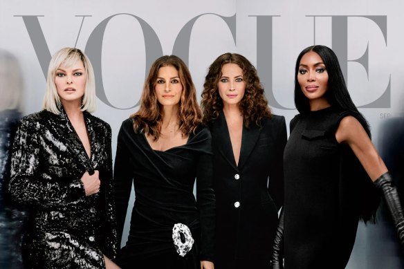 Supermodels Linda Evangelista, Cindy Crawford, Christy Turlington and Naomi Campbell on the cover of US Vogue’s September Issue, styled by Edward Enninful.