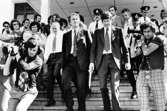 Malcolm Fraser leaves Parliament House as the new Prime Minister.