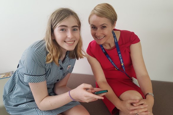 Actress and transgender advocate Georgie Stone with Michelle Telfer in 2017, after victory at the Family Court.