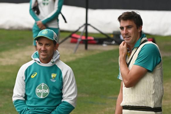 Justin Langer and Pat Cummins in Hobart last January.