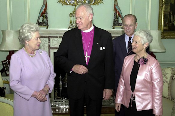 The Hollingworths at Buckingham Palace with Queen Elizabeth II and Prince Philip in 2001. Hollingworth became governor-general later that year.