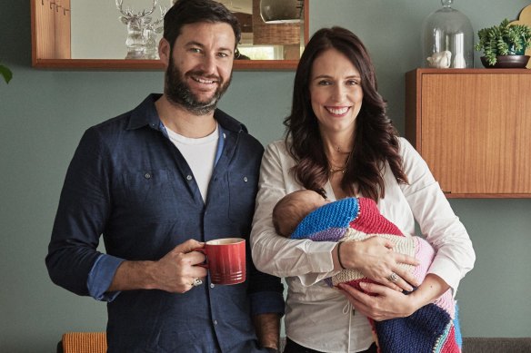 Jacinda Ardern and her partner Clarke Gayford with their daughter Neve in August 2018.