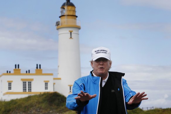 Trump on his golf course, Turnberry Resort, in Scotland in 2015. 