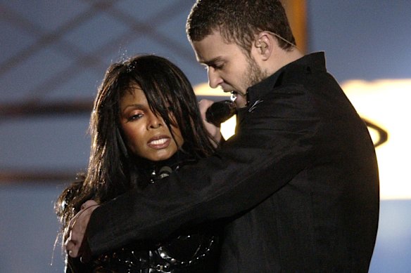 Janet Jackson and Justin Timberlake during their infamous performance at the 2004 Super Bowl. 