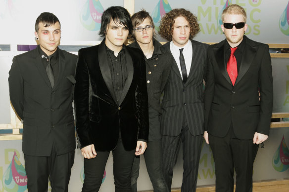 My Chemical Romance (with Bob Bryar, far right) ahead of the 2005 MTV Video Music Awards.