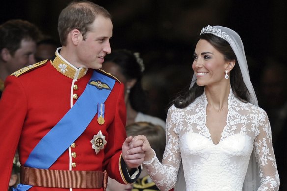 Prince William and his wife Kate, Duchess of Cambridge, outside of Westminster Abbey after their wedding on April 29, 2011.