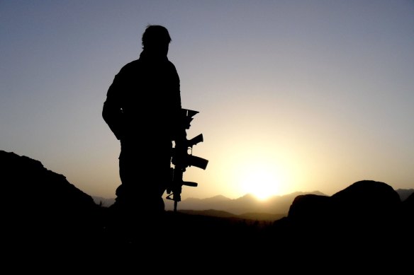 An Australian Special Operations Task Group soldier on patrol in Afghanistan.