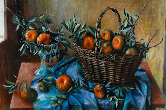 Compotier and Basket of Mandarins, a 1966 oil on board, is in the exhibition and has been acquired by the Margaret Olley Art Centre at Tweed Regional Gallery, which holds the largest collection of the artist’s work.
