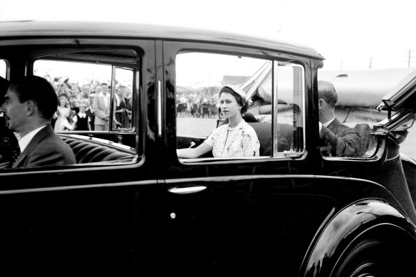 Queen Elizabeth II and Prince Philip are pictured during the 1954 royal tour of Australia.