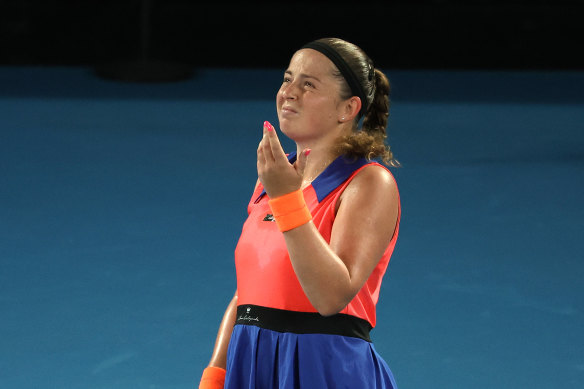 Jelena Ostapenko at Melbourne Park on Tuesday.