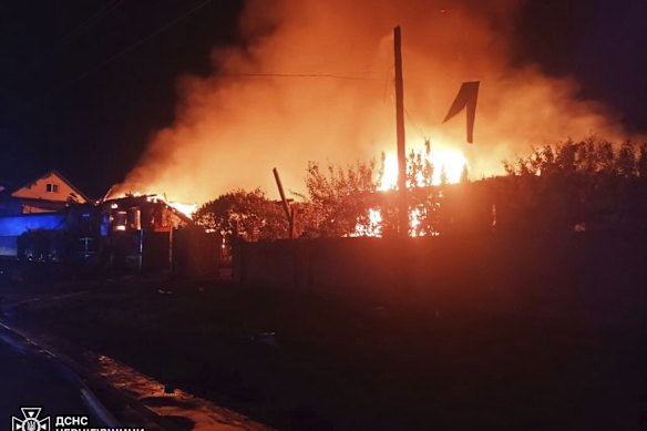 Russia’s drone attack in Pryluky, in the Chernihiv region of Ukraine on Thursday.