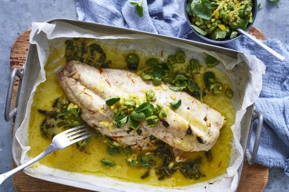 Julia Busuttil Nishimura’s baked fish with saffron butter