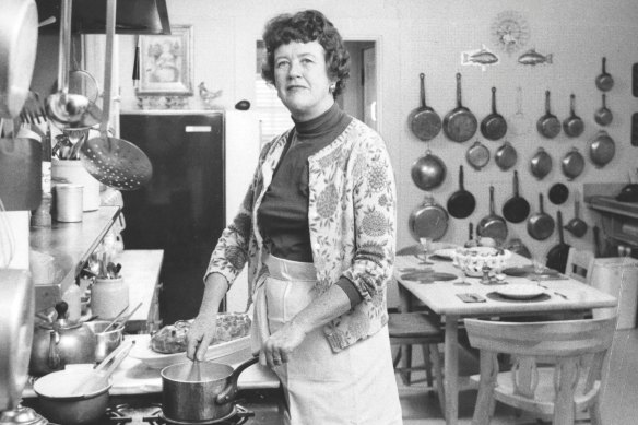 Julia Child in her kitchen.