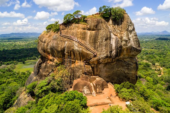 The ancient Sigiriya rock fortress, also known as Lion Rock, in Sri Lanka. 