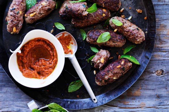 Neil Perry’s lamb kofta with muhammara. 