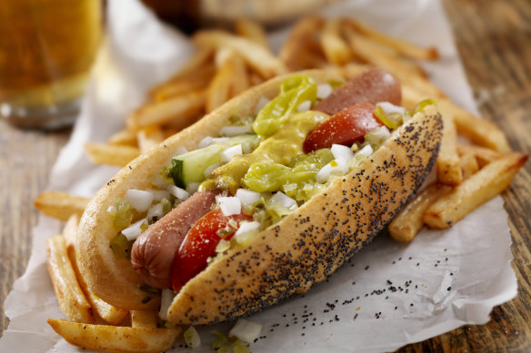 The Chicago hot dog is “dragged through the garden” and tomato sauce is a big no-no.