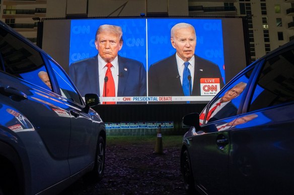 A debate watch party at the Nite Owl Drive-In theater in Miami, Florida.