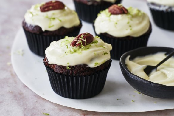 Karen Martini’s gluten-fee red velvet and barberry muffins with cream cheese icing
