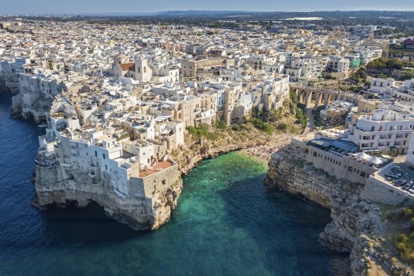 Polignano a Mare, a stunning clifftop town on the coast of Puglia.