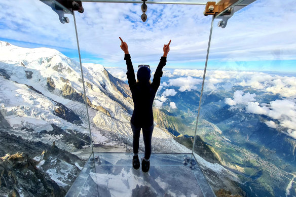 View from the glass box suspended over Chamonix.