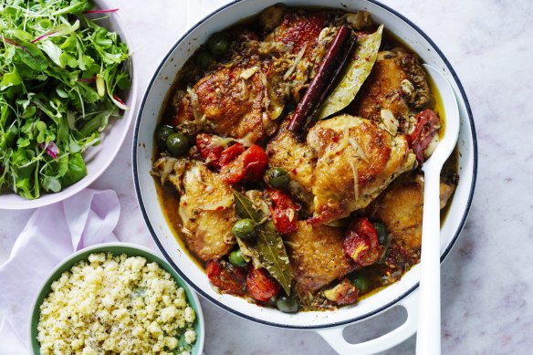 Karen Martini’s pot-roasted chicken with tomato and olives.