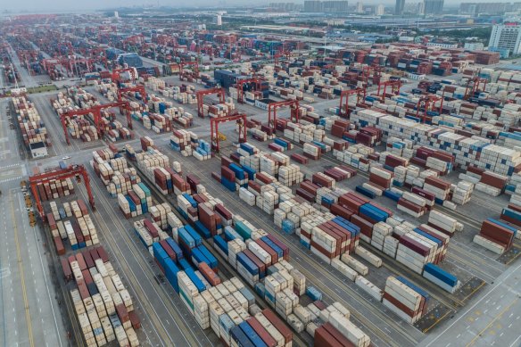 Containers ready to be shipped from the Port of Taicang, just north of Shanghai during similar delays in August 2023.