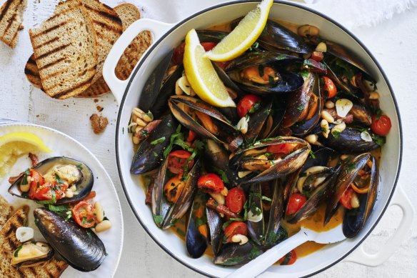 Julia Busuttil Nishimura’s mussels, guanciale and cannellini beans