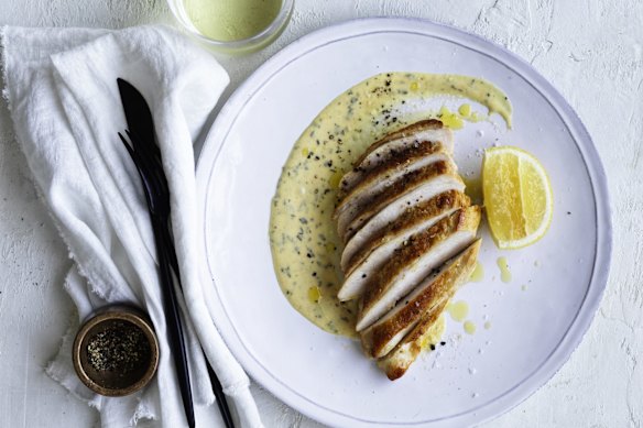 Neil Perry’s chicken breasts with Dijon mustard cream sauce.
