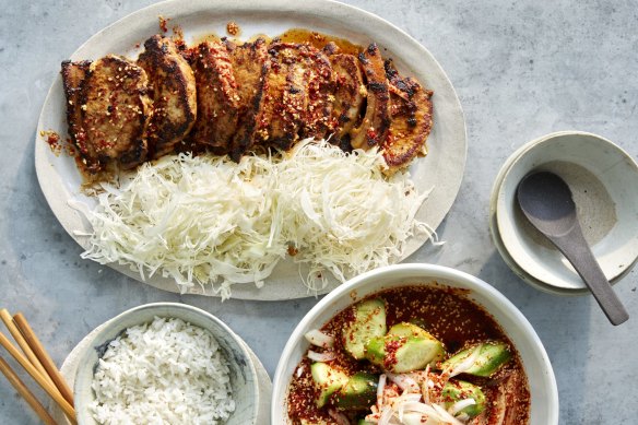 Karen Martini’s miso-marinated pork with quick pickled cucumber