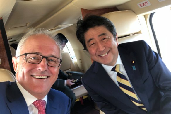 Malcolm Turnbull with Shinzo Abe in Japan on January 18, 2018.