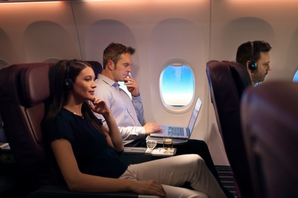 Business class on a Qantas 737 features a Marc Newson-designed leather seat.