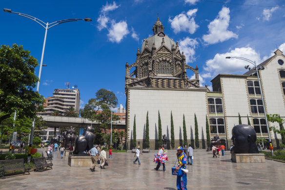 Plaza Botero in central Medellin. Some visitors are choosing to stay in the city long term.