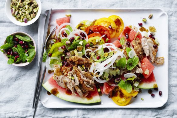 Karen Martini’s spiced duck salad with pickled watermelon