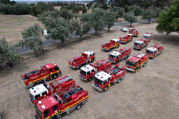 A makeshift base camp for firefighters in Victoria’s west. 