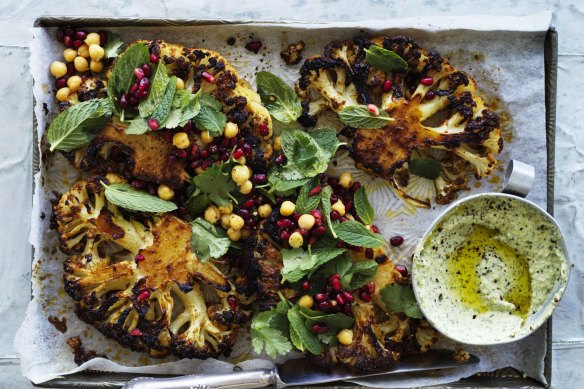 Jill Dupleix’s cauliflower steaks with harissa and honey.